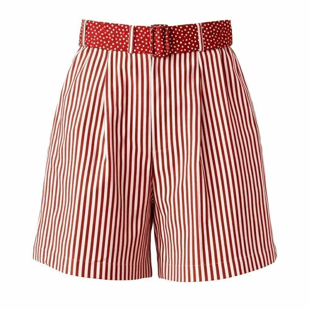 VTG High Waist Stripe Shorts Polka Dot Belt Prep Coastal Circus Core S